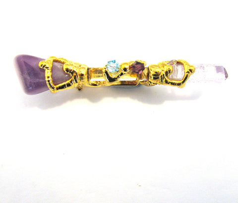 Vintage 1970s Contemporary Style Amethyst Crystal Bar Pin - Front