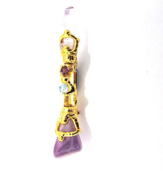 Vintage 1970s Contemporary Style Amethyst Crystal Bar Pin - Front