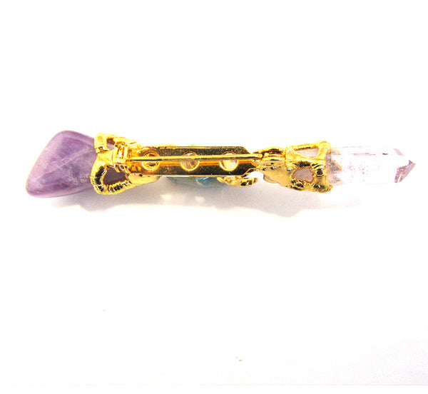 Vintage 1970s Contemporary Style Amethyst Crystal Bar Pin - Back