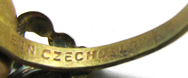 Vintage 1930s Czechoslovakia Diamante and Brass Fashion Ring - Mark