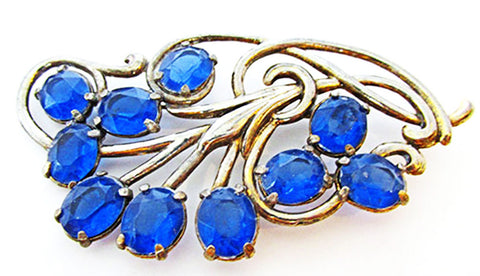Edwardian Era 1910s Antique/Vintage Art Nouveau Blue Diamante Pin - Front