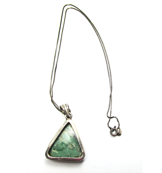 Vintage 1970s Retro Geometric Green Onyx and Sterling Pendant - Back