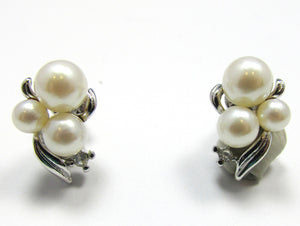 Vintage 1970s Marvella Designer Diamante and Pearl Earrings - Front