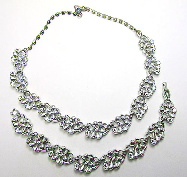 Vintage 1950s Mid-Century Dazzling Diamante and Pearl Floral Set - Back