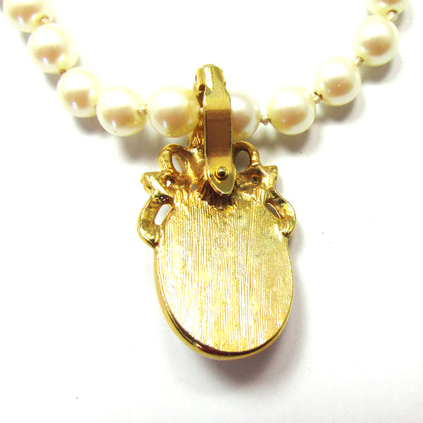 Vintage Mid-Century Pearl Necklace With Pearl and Diamante Enhancer - Back