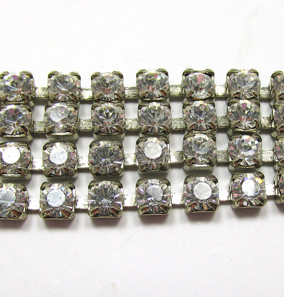 Mid-Century Glamorous 1950s Vintage Four Row Diamante Bracelet - Close Up