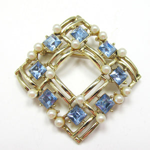 Sarah Coventry Vintage 1960s Designer Pearl and Diamante Pin/Pendant - Front