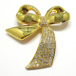 Vintage 1960s Bold Eye-Catching Sparkling Diamante Ribbon Bow Pin - Front