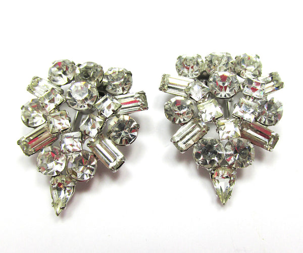 1930s Vintage Early Century Clear Diamante Duette Pin/Fur Clips - Front Clips
