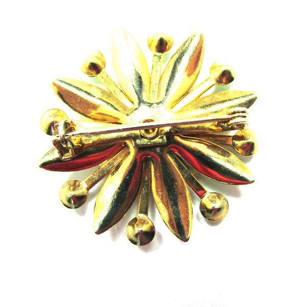 Distinctive Vintage 1950s Sparkling Peridot Diamante Floral Pin - Back