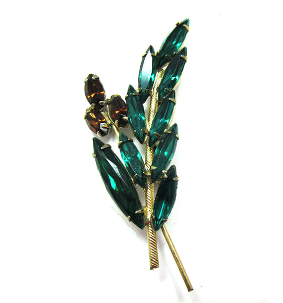 Vintage 1950s Sparkling Timeless Diamante Floral Spray Pin - Front