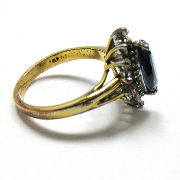 Vintage 1960s Mid-Century Sapphire Diamante Fashion Ring - Side