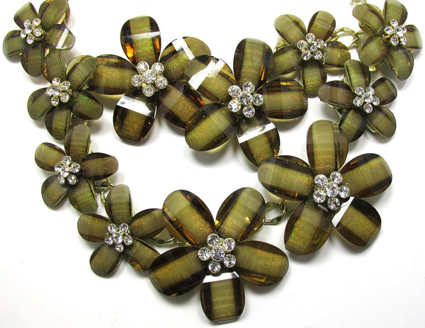 Signed Kenneth Jay Lane 1970s Magnificent Runway Floral Bib Necklace - Close Up Bib