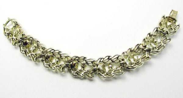 Signed Coro 1950s Designer Mid-Century Diamante Floral Bracelet - Back