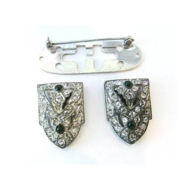 Marked 1930s Vintage Impeccable Art Deco Style Diamante Duette - Dress Clips and Frame