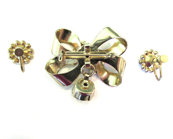 Mid-Century Vintage 1950s Diamante Drop Ribbon and Earrings Set - Back