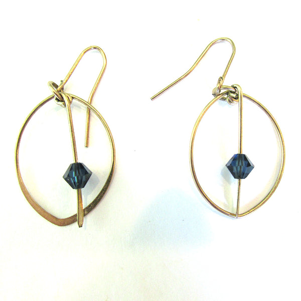Vintage 1980s Contemporary Style Blue Bead and Gold Drop Earrings - Front and Back