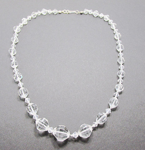 Vintage 1940s Jewelry Sparkling Clear Lead Crystal Bead Necklace - Front