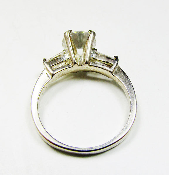 Vintage 1980s Cubic Zirconia and Sterling Solitaire Fashion Ring - Back