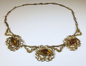 Czechoslovakia Vintage 1930s Stunning Brass and Topaz Necklace