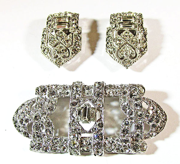 Coro 1930s Vintage Designer Jewelry Stunning Art Deco Diamante Duette - Clip and Pin Front