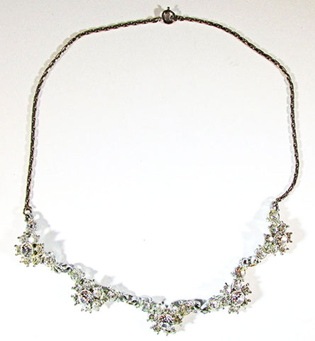 Vintage Mid-Century Unique Sparkling Diamante Floral Necklace - Front