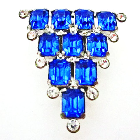 Vintage 1930s Jewelry Striking Sapphire Diamante Art Deco Dress Clip - Front