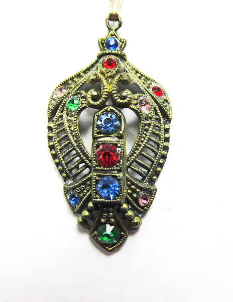Antique Early Century Art Nouveau Multi-Colored Diamante Pendant - Close Up