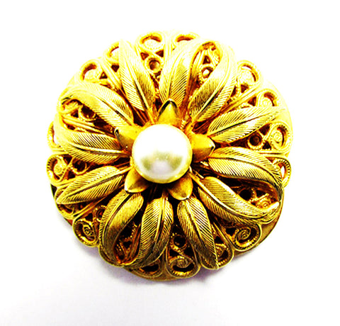 Lieba Vintage Jewelry Eye-Catching 1970s Gold and Pearl Scarf Clip - Front