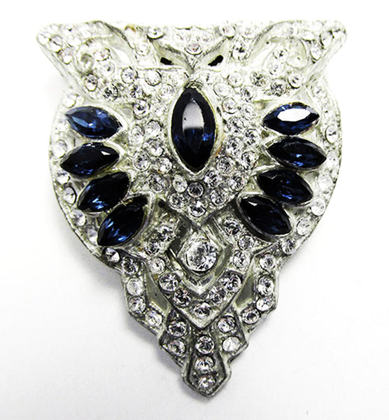 Vintage Costume Jewelry 1930s Art Deco Sapphire Diamante Dress Clip - Front