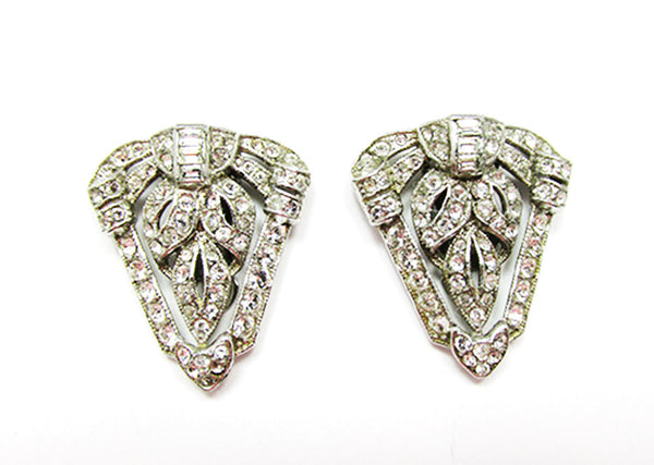 Coro Vintage Designer Jewelry 1930s Art Deco Diamante Duette Pin - Dress Clips