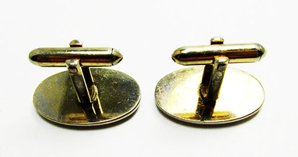 Vintage 1960s Men's Jewelry Mid-Century Pair of Oval Gold Cufflinks - Back