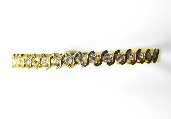 1970s Vintage Sparkling Eye-Catching Diamante Bangle Style Bracelet - Front