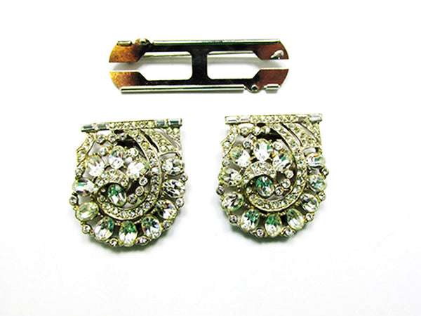 1930s Vintage Jewelry Magnificent Art Deco Floral Diamante Duette - Frame and Clips