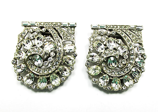 1930s Vintage Jewelry Magnificent Art Deco Floral Diamante Duette - Clip Fronts