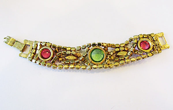 Striking Vintage Mid-Century Multi-Color Diamante Statement Bracelet - Back