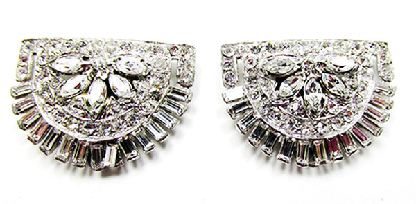 Stunning Vintage 1930s Jewelry Superb Art Deco Diamante Dress Clips - Front