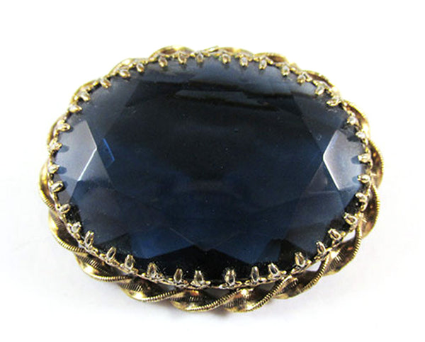 Vintage Signed Austria Superb 1950s Mid-Century Sapphire Blue Oval Pin - Front