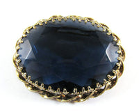 Vintage Signed Austria Superb 1950s Mid-Century Sapphire Blue Oval Pin - Front - Thumbnail