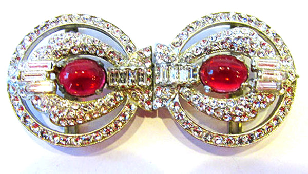 Coro Vintage Rare "R" Mark Art Deco Rhinestone Belt Buckle - Front