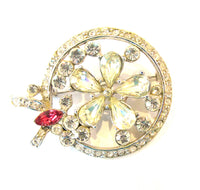Eye-Catching Vintage 1950s Retro Diamante Floral Circle Pin - Front - Thumbnail