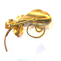 Elegant Vintage 1950s Mid-Century Pearl and Gold Floral Spray Pin - Thumbnail