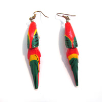 Vintage 1980s Wooden Painted Figural Parrot Earrings - Backs - Thumbnail