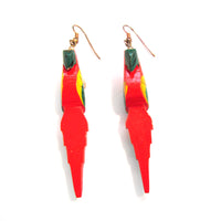 Vintage 1980s Wooden Painted Figural Parrot Earrings - Fronts - Thumbnail