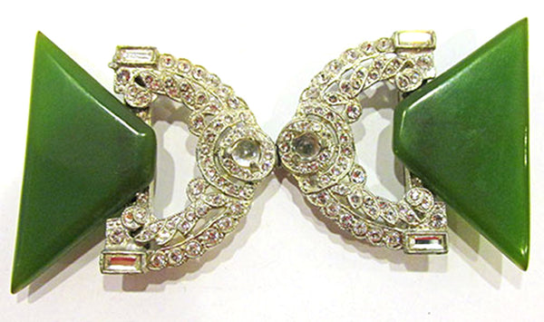 Vintage 1930s Art Deco Clear Rhinestone and Bakelite Buckle - Front