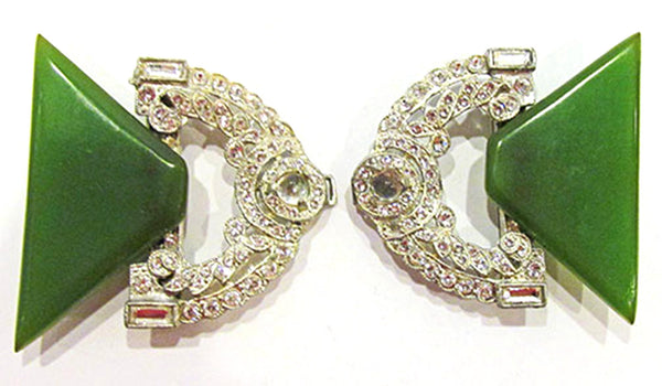 Vintage 1930s Art Deco Clear Rhinestone and Bakelite Buckle - Front