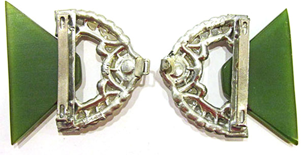 Vintage 1930s Art Deco Clear Rhinestone and Bakelite Buckle - Back