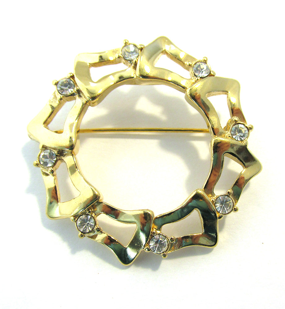 Vintage 1960s Monet Unique Contemporary Style Diamante Circle Pin - Front