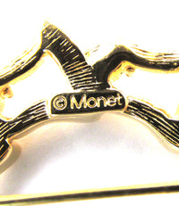 Vintage 1960s Monet Unique Contemporary Style Diamante Circle Pin - Signature - Thumbnail