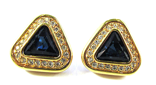 Swarovski Vintage 1970s Sapphire and Clear Geometric Pierced Earrings - Front